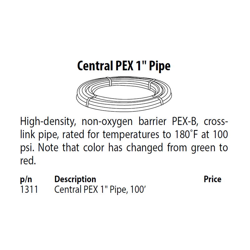 Central Pex tube 1'' X 100'