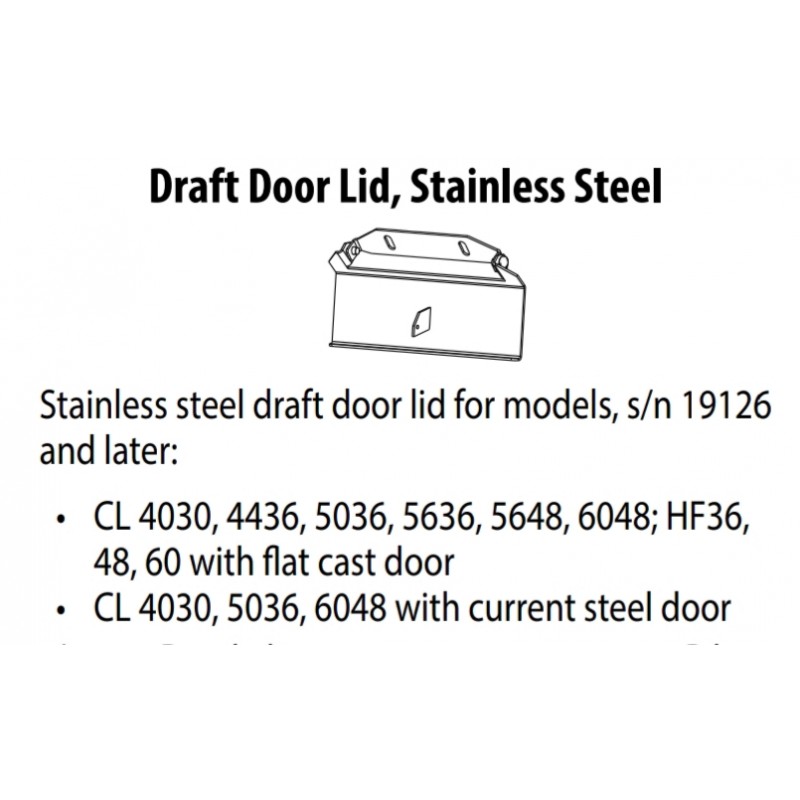 Draft door lid for Classic and Classic Dual Fuel ready 4030, 5036 and 6048 models