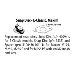 Snap disc (back burn), 185-225°F. For Maxim 175, 250 and 255 models