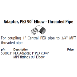 Pex adapter 90' elbow, 1"...
